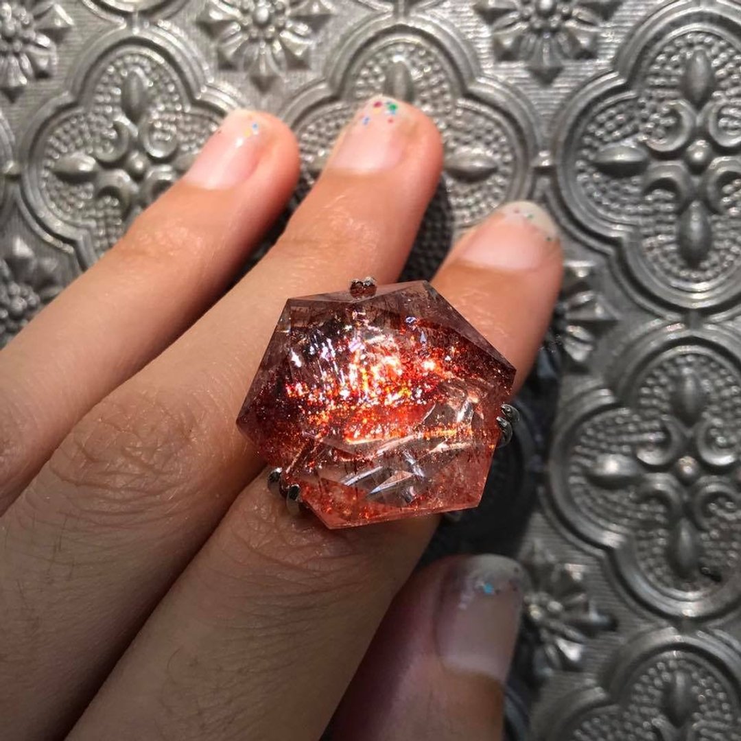 【Lost and find】天然石 草莓晶 士多啤梨晶 星钻 925 指环 订制 - 戒指 - 宝石 红色