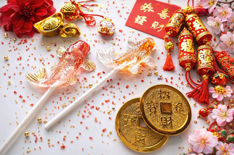 糖雕棒棒糖 - 金鱼迎福・好运入春 - 零食/点心 - 新鲜食材 红色