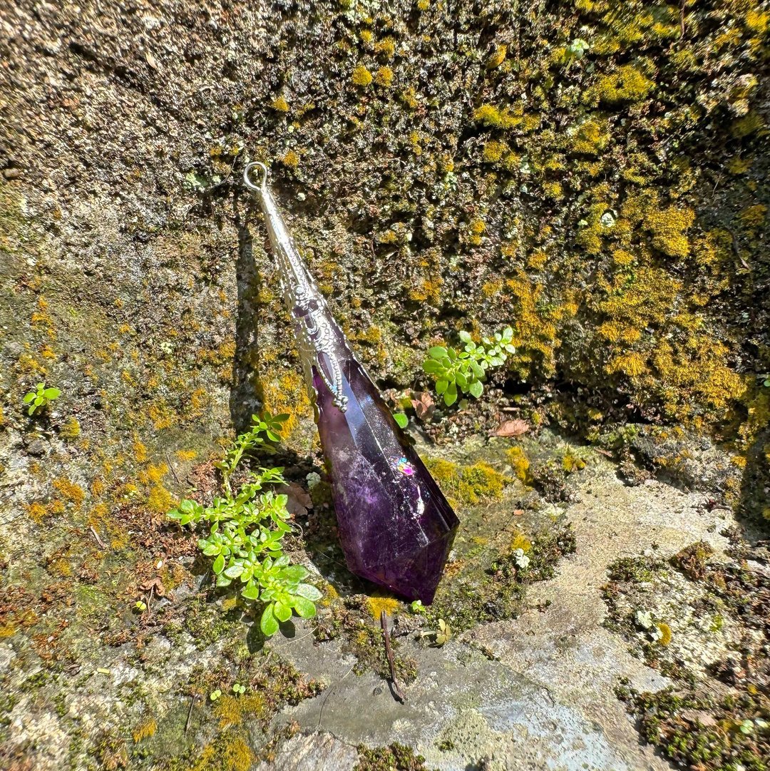 NO.82 高紫度 彩虹光 紫黄晶  大尺寸 紫水晶 灵摆 项链 吊坠 - 项链 - 水晶 紫色