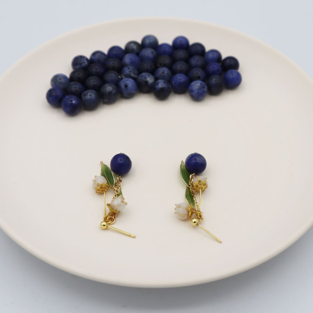blueberryピアス_sodalite - 耳环/耳夹 - 树脂 蓝色