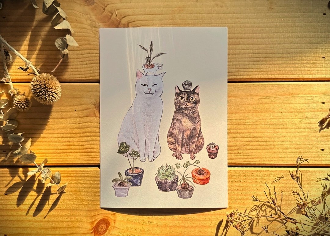 猫明信片 植物系 - 卡片/明信片 - 纸 黄色