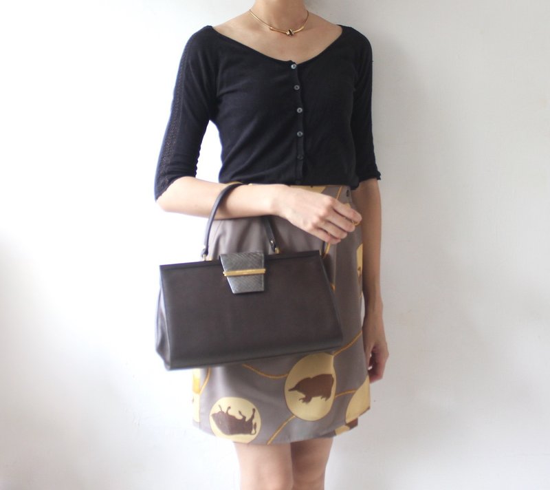 FOAK古着 /库存新品/Andrea Pfister深棕牛皮古董包 - 手提包/手提袋 - 真皮 