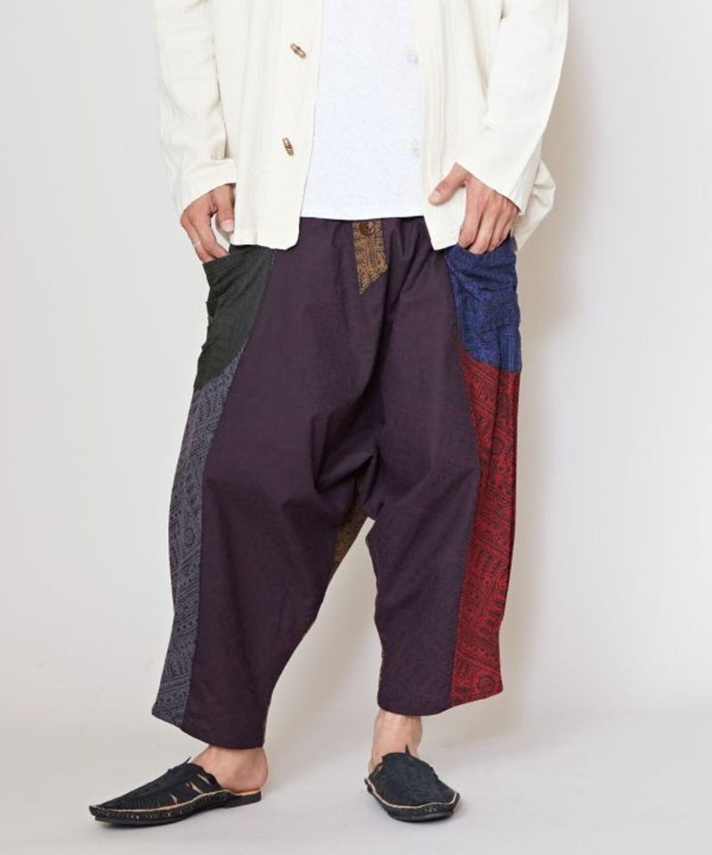 【热门预购】抽绳特色宽松拼接神秘纹路低裆慵懒裤 TXX-5620 - 中性裤装 - 其他材质 多色