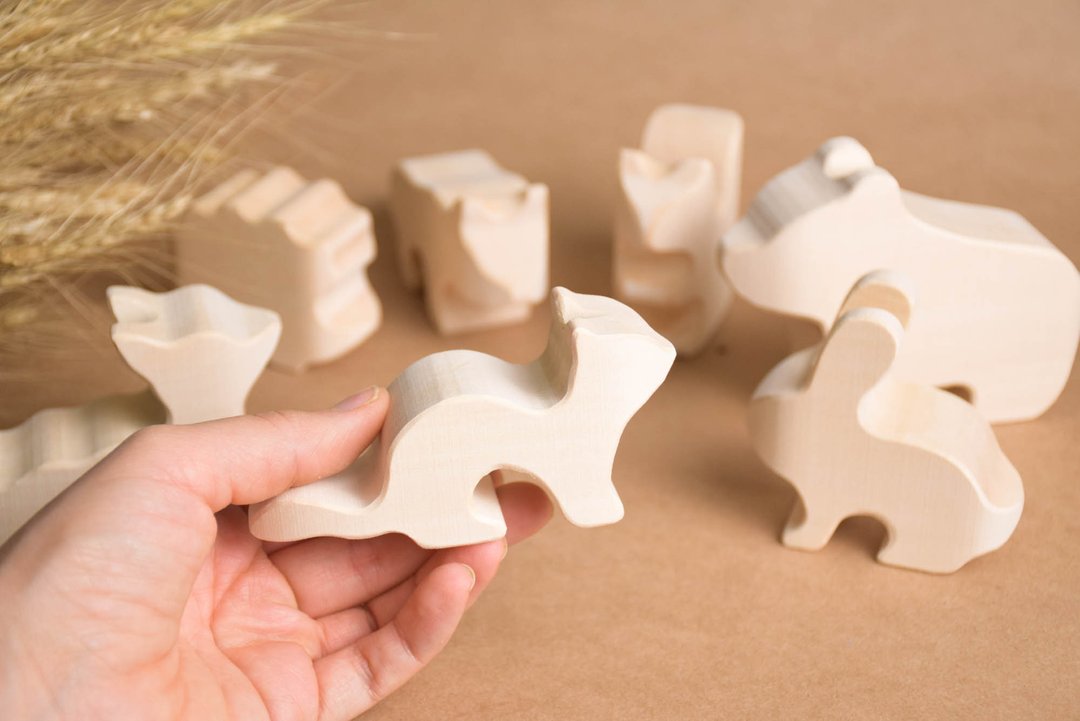 Small Wooden Animal Toys Figurines - 玩具/玩偶 - 木头 卡其色