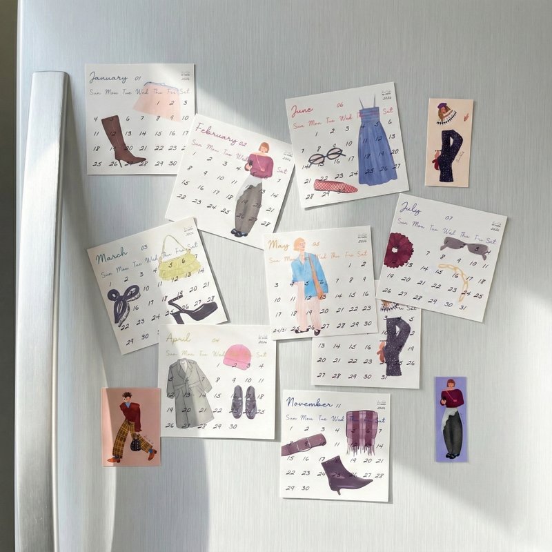 2026 磁贴式设计月历 / 原创插画 赠人物磁铁 - 年历/台历 - 纸 卡其色