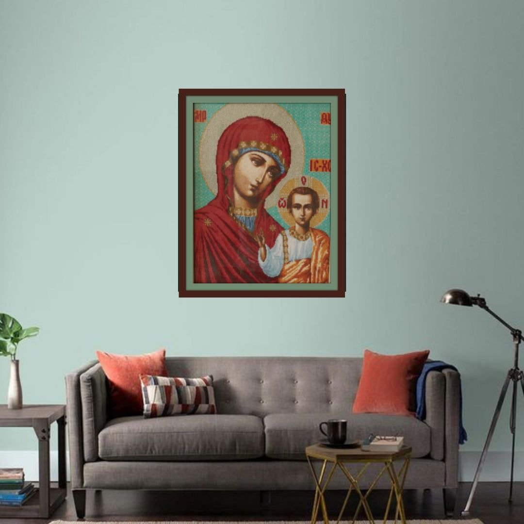 Theotokos，母神图标，手工十字绣，喀山图标，东正教礼物， - 墙贴/壁贴 - 绣线 多色
