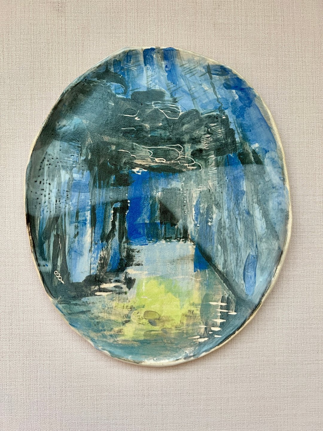蓝 手绘陶 25.6 x 21.2 cm - 摆饰 - 陶 
