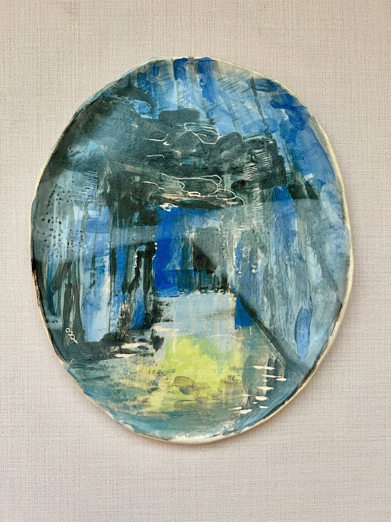 蓝 手绘陶 25.6 x 21.2 cm - 摆饰 - 陶 