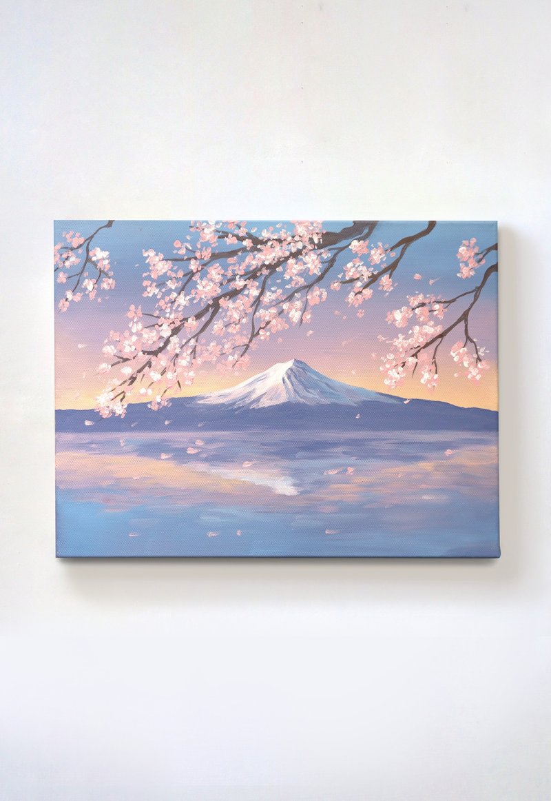 富士山樱花风景画 挂画 艺术品原画 聚会 体验 绘画 疗愈 装饰 送 - 插画/绘画/写字 - 颜料 