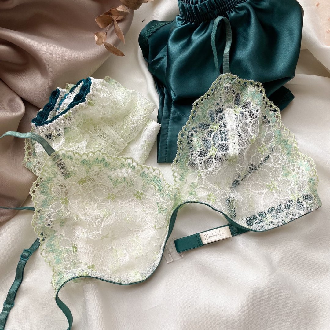 set (bra + panties) dark green basic see-through - 女士内衣裤 - 其他材质 绿色