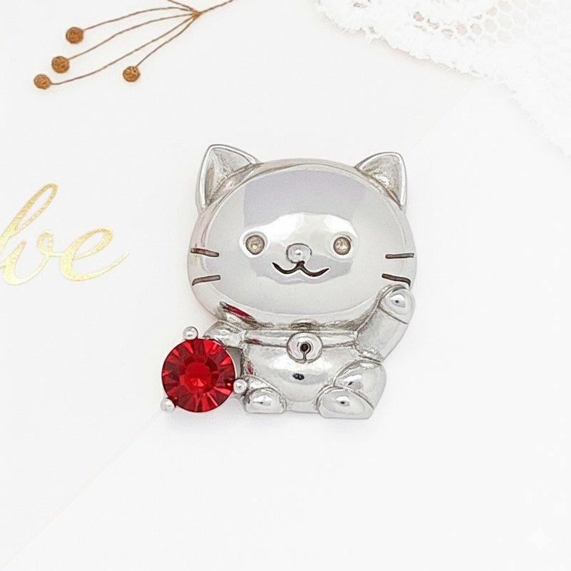 独家原创设计 手工制作 925纯银项链 招财猫项链 猫咪项链 石榴石 - 项链 - 纯银 