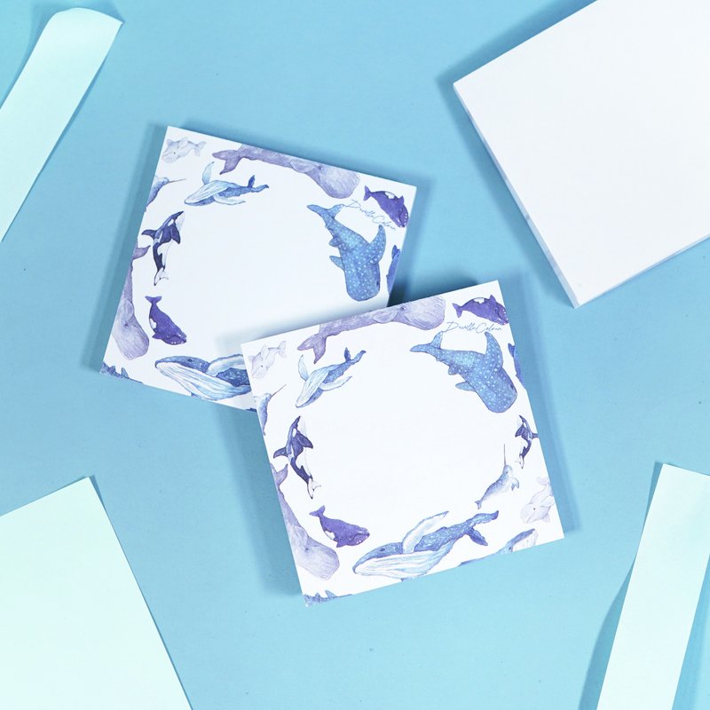 【鲸归何处】水彩插画 便条纸 不黏便签 Memo纸 鲸鱼 文具 - 便条纸/标签贴 - 纸 蓝色