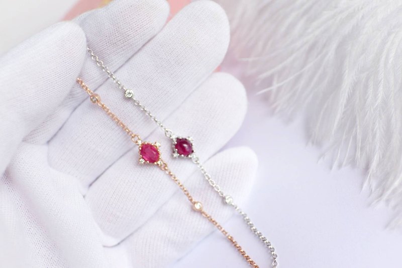 Natural Ruby Bracelet Silver925, July birthstone - 手链/手环 - 纯银 