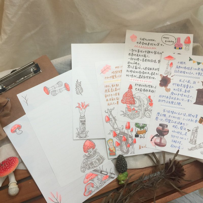 百年菇寂 香菇文具手帖 孔版RISO便笺 附夹板  便条纸 文具手帖 - 便条纸/标签贴 - 纸 白色