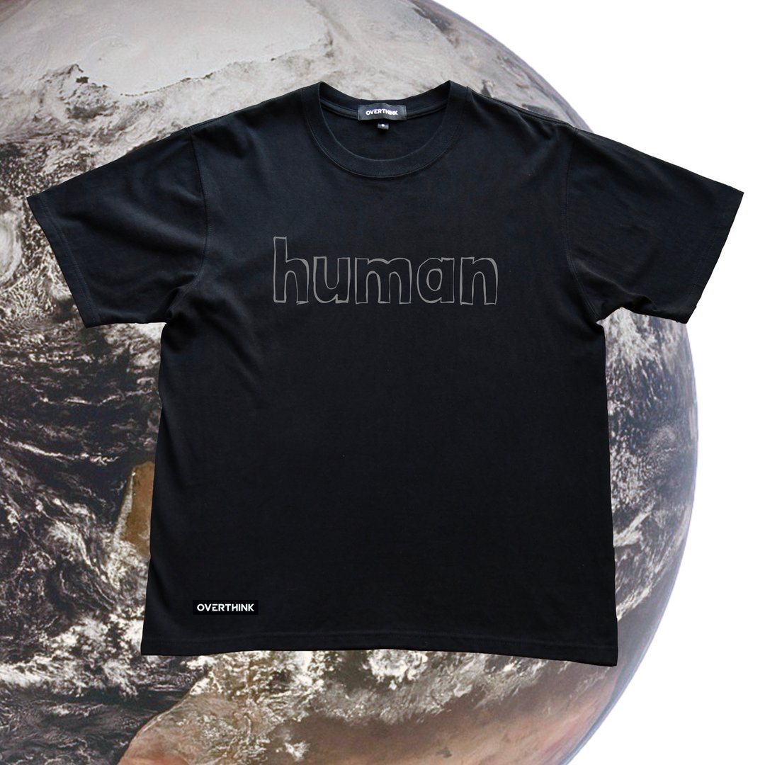 Overthink Earth Human T-shirt - 中性连帽卫衣/T 恤 - 棉．麻 黑色