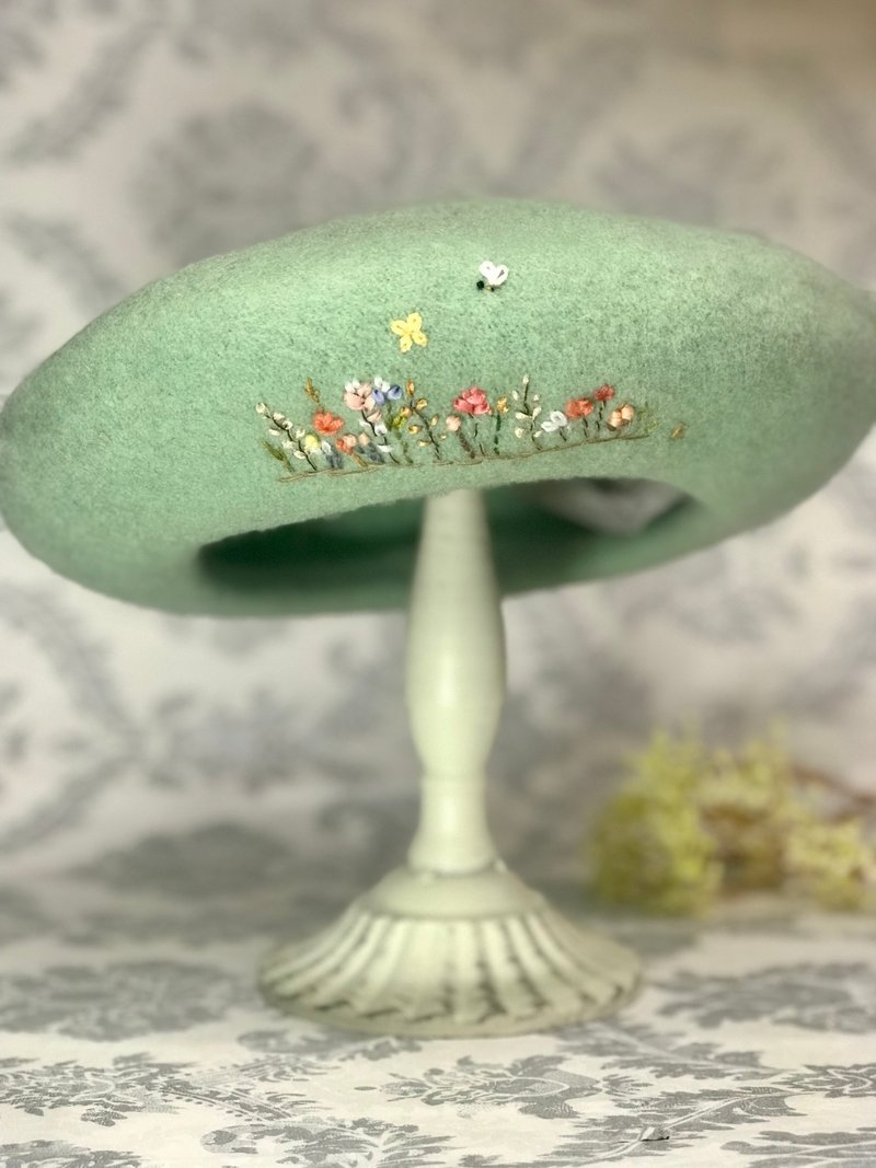 原创设计帽子新款秋冬羊毛手工刺绣帽子 - 帽子 - 羊毛 绿色