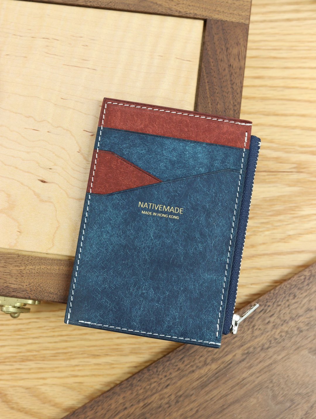 意大利皮革卡套散银包 Zip Wallet Pueblo 短夹 钱包 - 皮夹/钱包 - 真皮 蓝色