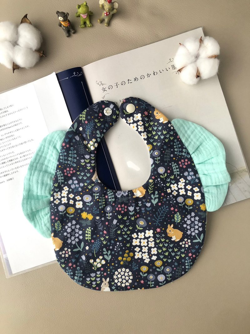 深蓝色兔兔花园  飞飞袖围兜兜  婴儿 礼盒 - 围嘴/口水巾 - 棉．麻 蓝色