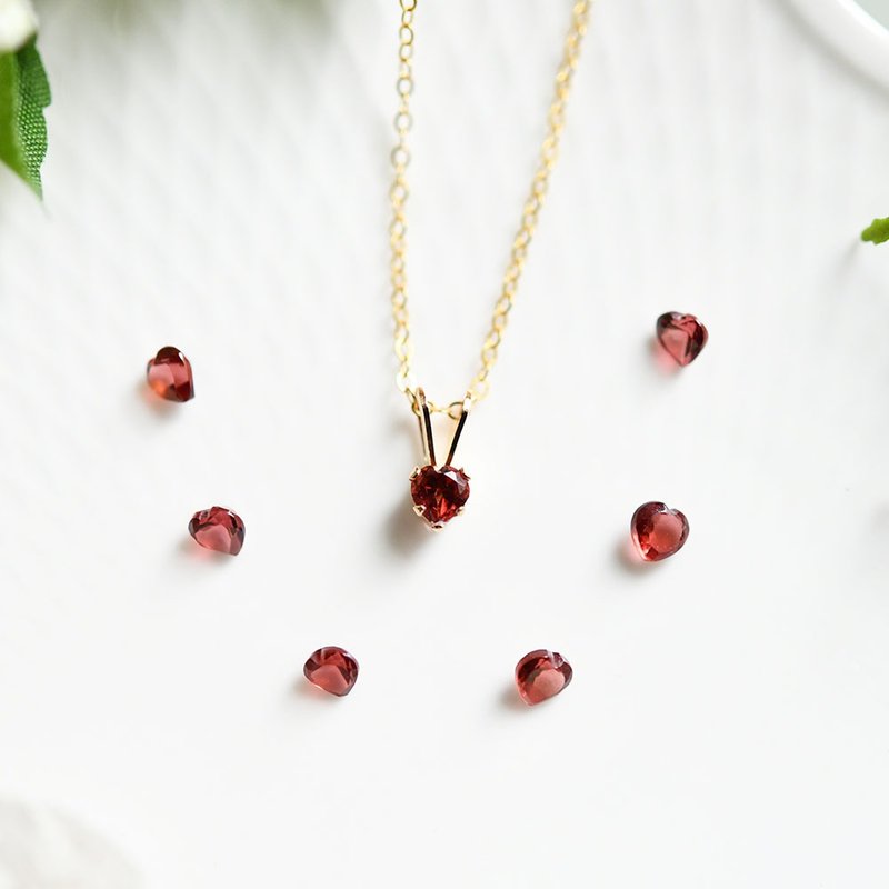 永恒的爱与深厚羁绊 爱心石榴石红项链 1月诞生石 - 项链 - 宝石 红色