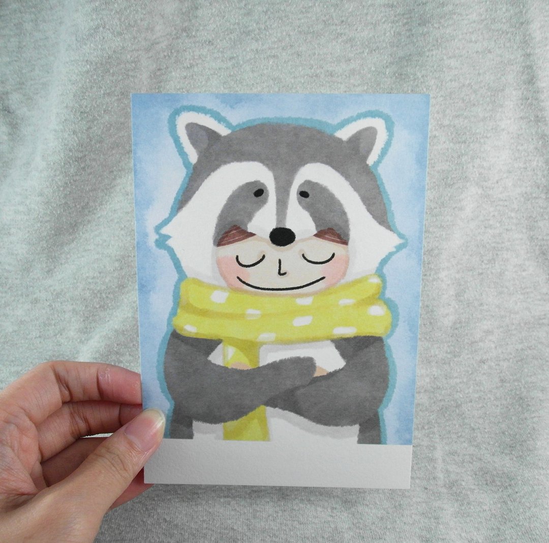 动物系列：洗洗浣熊 插画明信片 - 卡片/明信片 - 纸 灰色