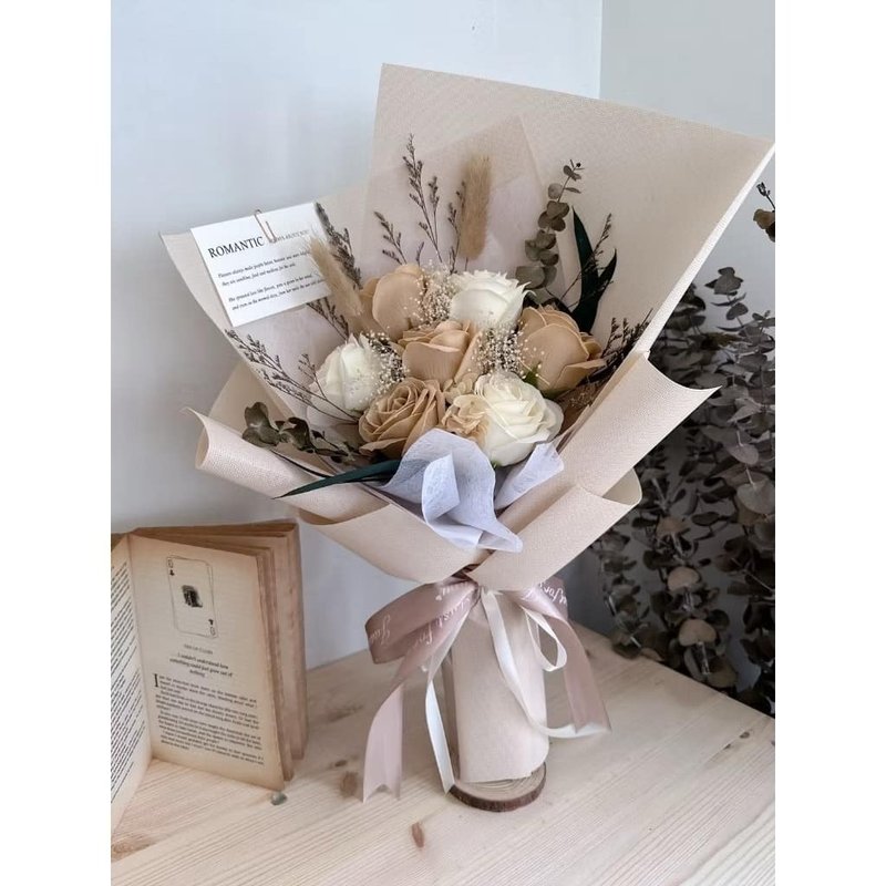 奶茶花束 香皂花 玫瑰花 教师节 花束 香皂花束 大花束 情人节 - 干燥花/捧花 - 植物．花 卡其色