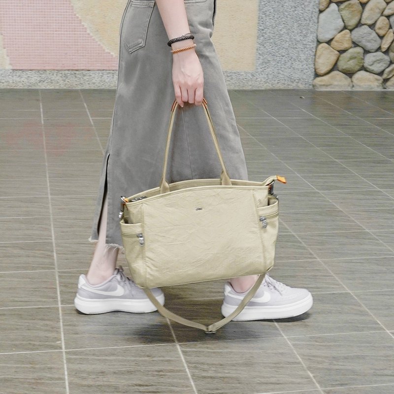 (浅杏色)轻盈纸感气质女王三层通勤托特包33588 - 侧背包/斜挎包 - 尼龙 