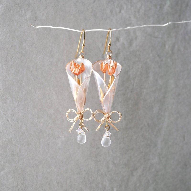 郁金香耳针耳夹 - 耳环/耳夹 - 树脂 橘色