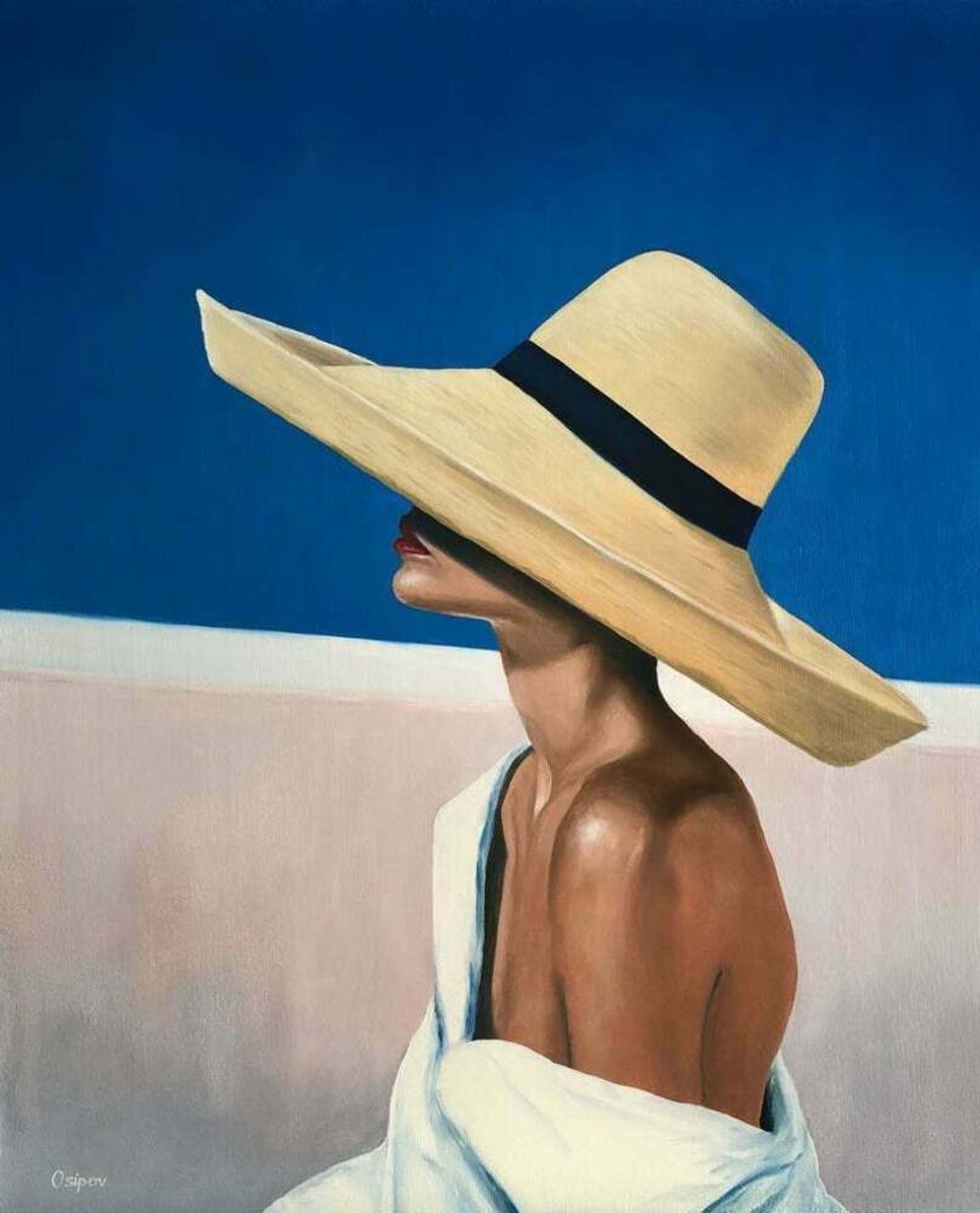 Original Oil Painting On Canvas Women Painting Blue Landscape Modern Painting - 墙贴/壁贴 - 棉 多色