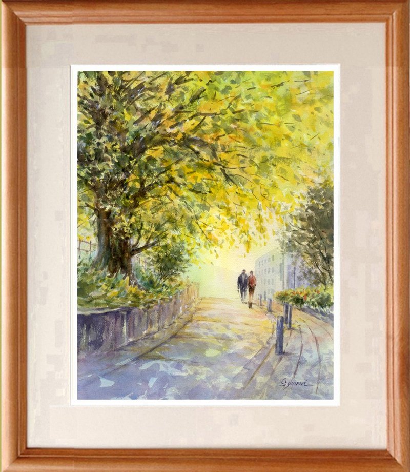 订制原创水彩画斜坡上的银杏 - 海报/装饰画/版画 - 纸 黄色