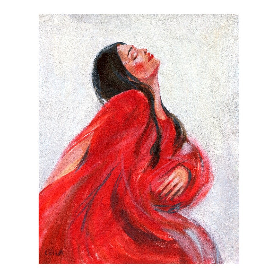 黑衣女士原创油画性感女人人体彩绘 25x20cm - 插画/绘画/写字 - 其他材质 红色