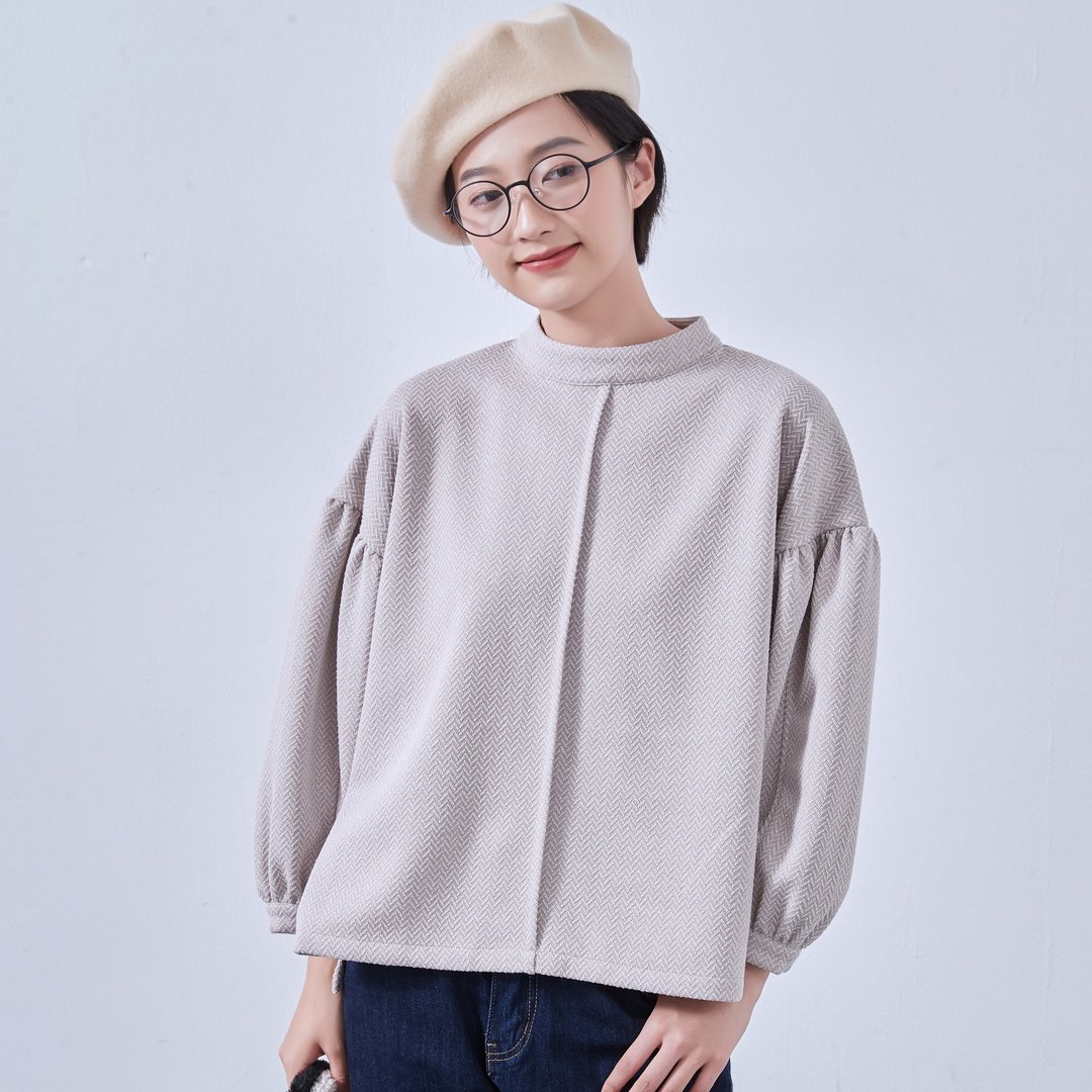 蓬松泡芙袖长袖针织衫 缇花材质 秋冬上衣 KNNT357 - 女装上衣 - 其他人造纤维 