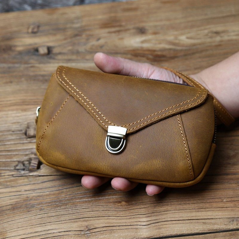 真皮男士手拿包 长钱包 斜挎手机包 - 皮夹/钱包 - 真皮 咖啡色