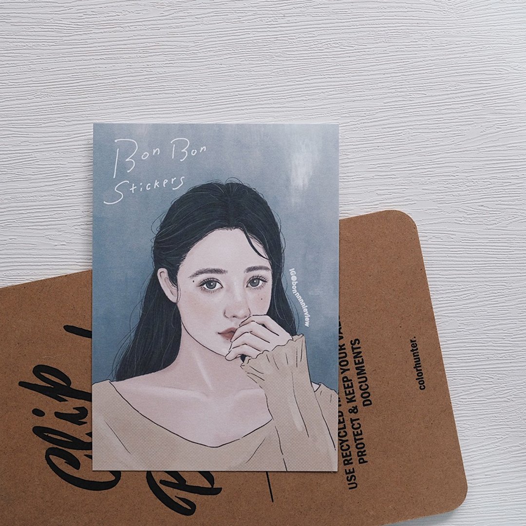 女孩明信片-黑发女孩 - 卡片/明信片 - 纸 