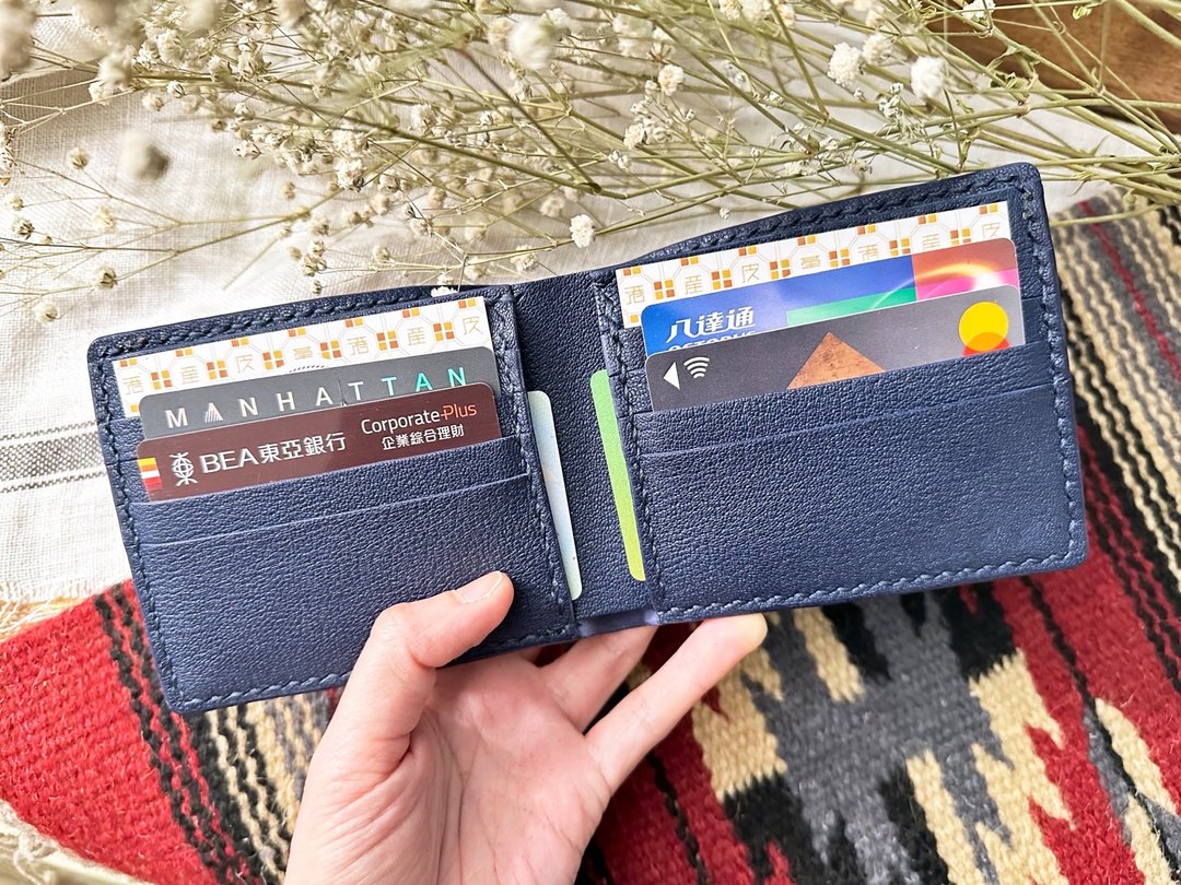 山羊皮8咭位短夹 好好缝 皮革DIY材料包 银包 法国 实用 短钱包 - 皮件 - 真皮 蓝色