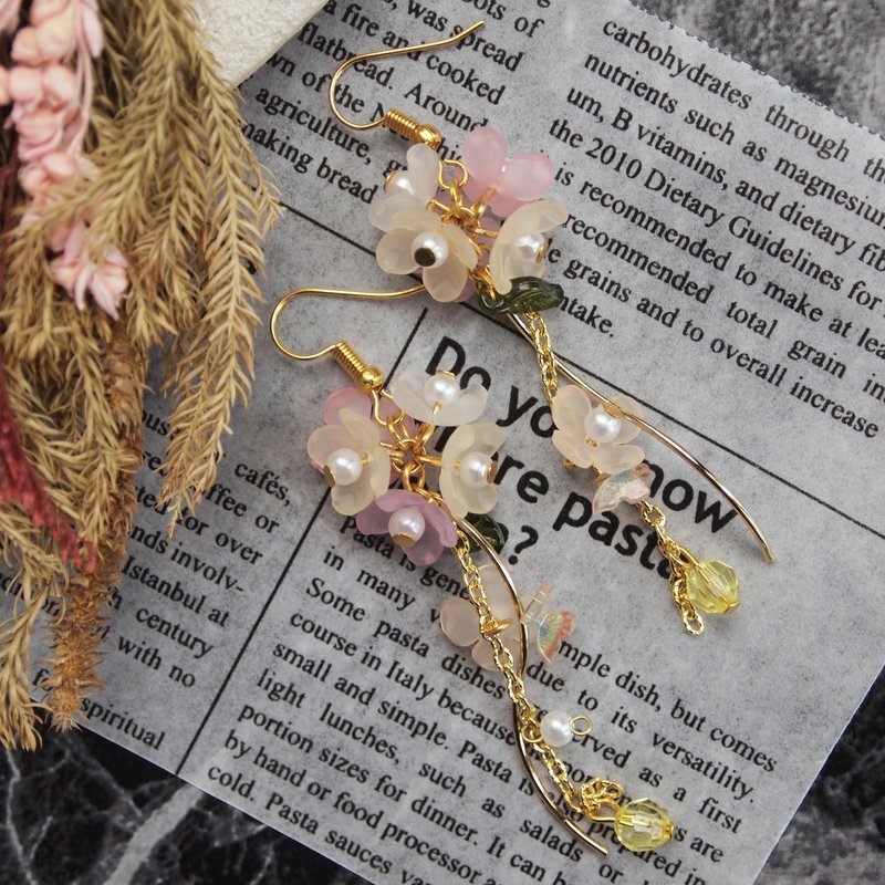 【イヤリング/ピアス】　春のはじまり×揺れる - 耳环/耳夹 - 压克力 粉红色