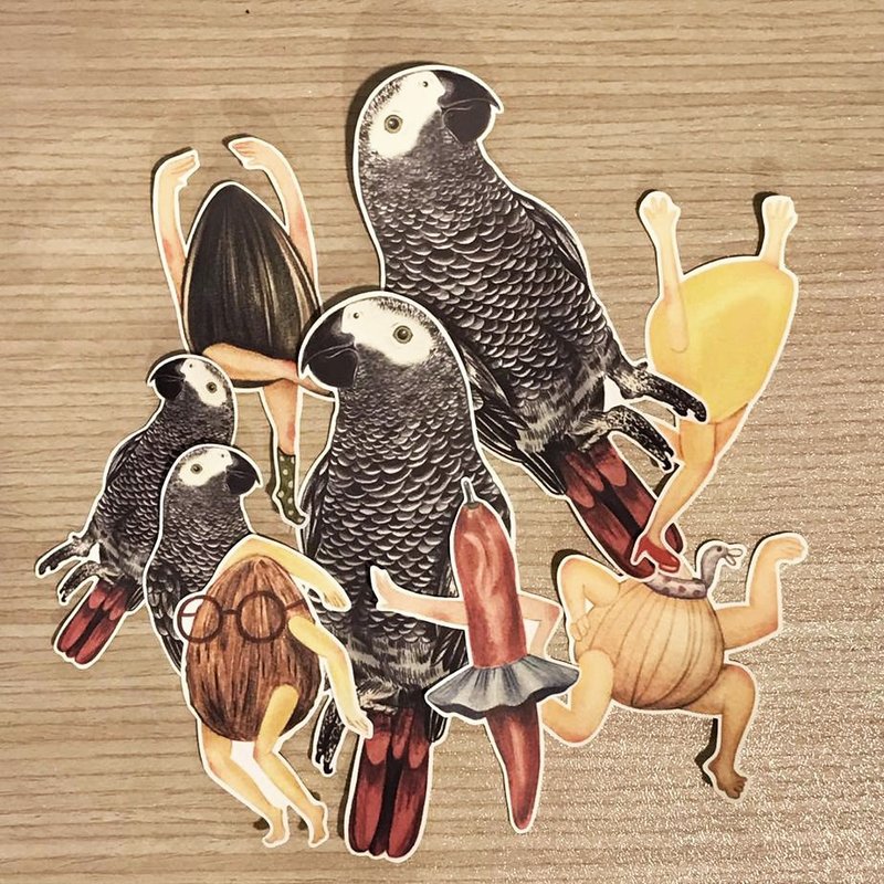 灰鹦_系列防水贴纸_9入 - 贴纸 - 纸 多色