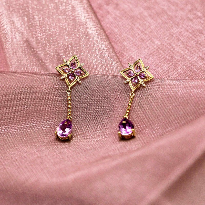 【Purplemay jewellery】纯18K金复古紫水晶钻石耳钉 - E065 - 耳环/耳夹 - 宝石 紫色