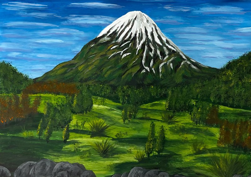 Snow-white hill. Mountain landscape. Gouache. - 墙贴/壁贴 - 纸 