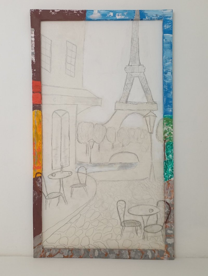 绘画、手绘板、图形、巴黎咖啡馆 - 海报/装饰画/版画 - 其他材质 灰色