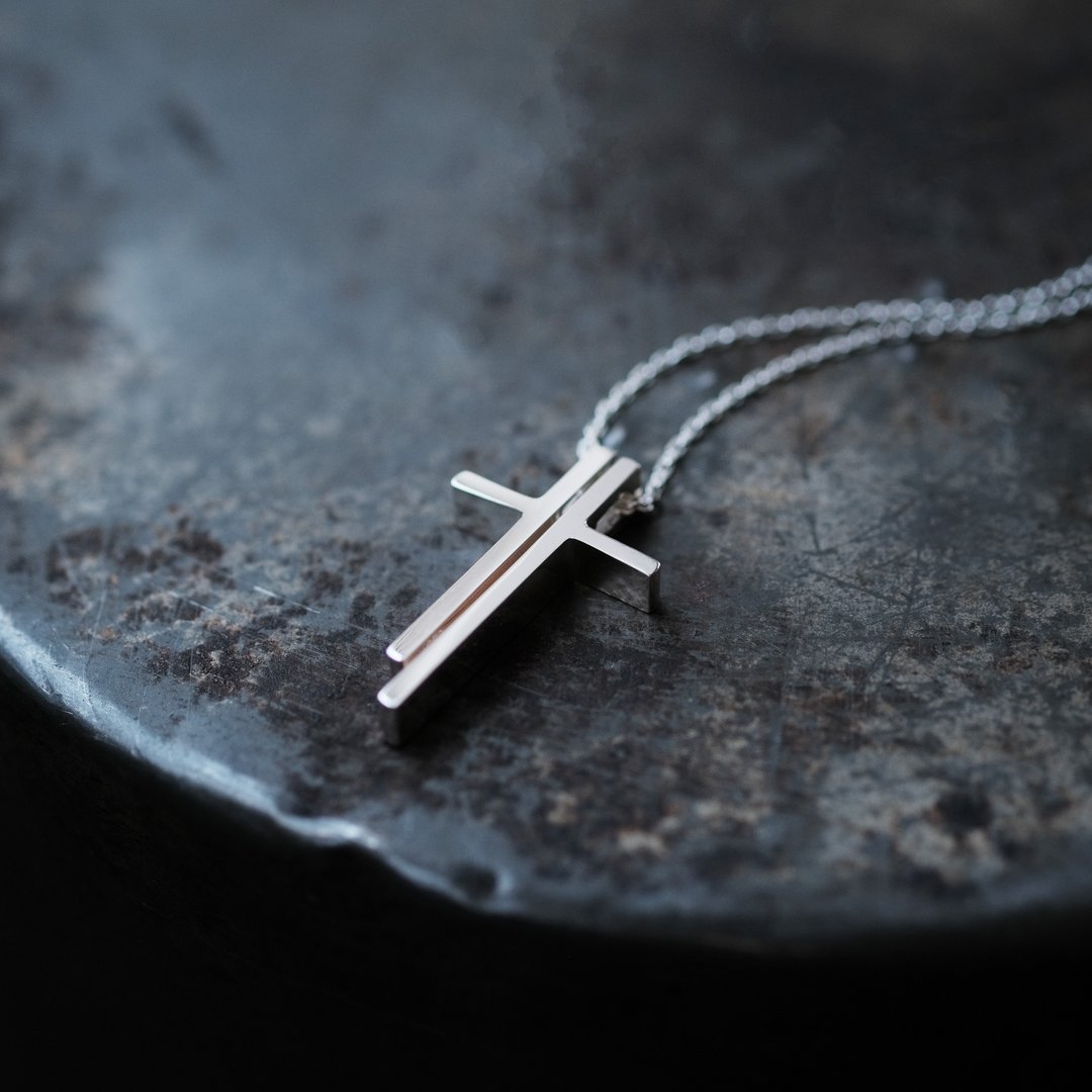 2 pieces) cut cross pair necklace Silver 925 - 项链 - 其他金属 银色