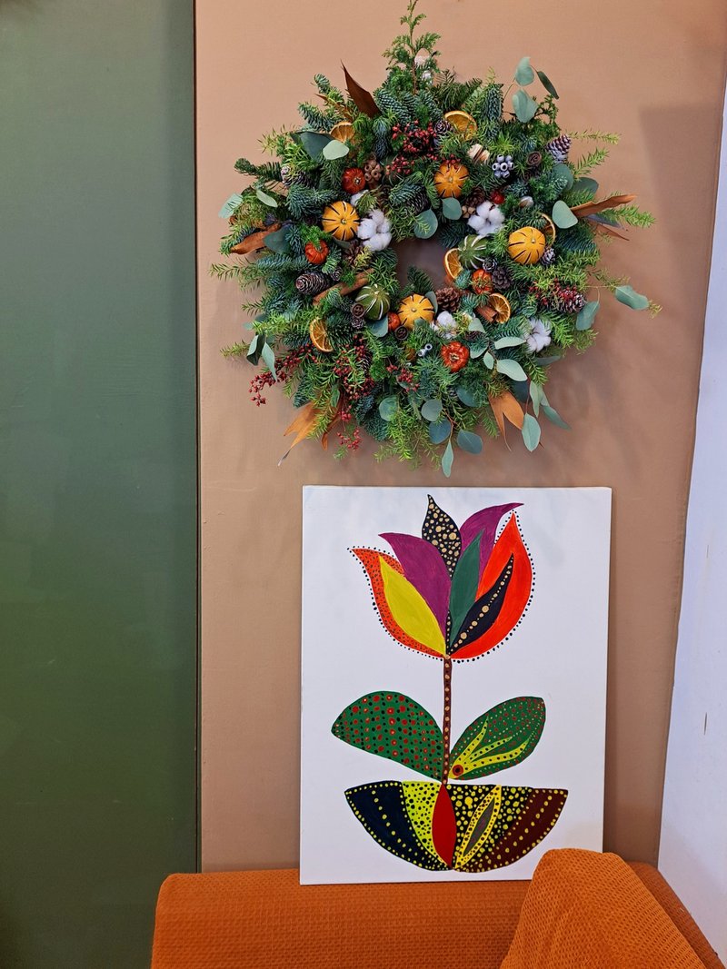 大型丰收圣诞花圈新鲜诺贝松雪松 - 干燥花/捧花 - 植物．花 