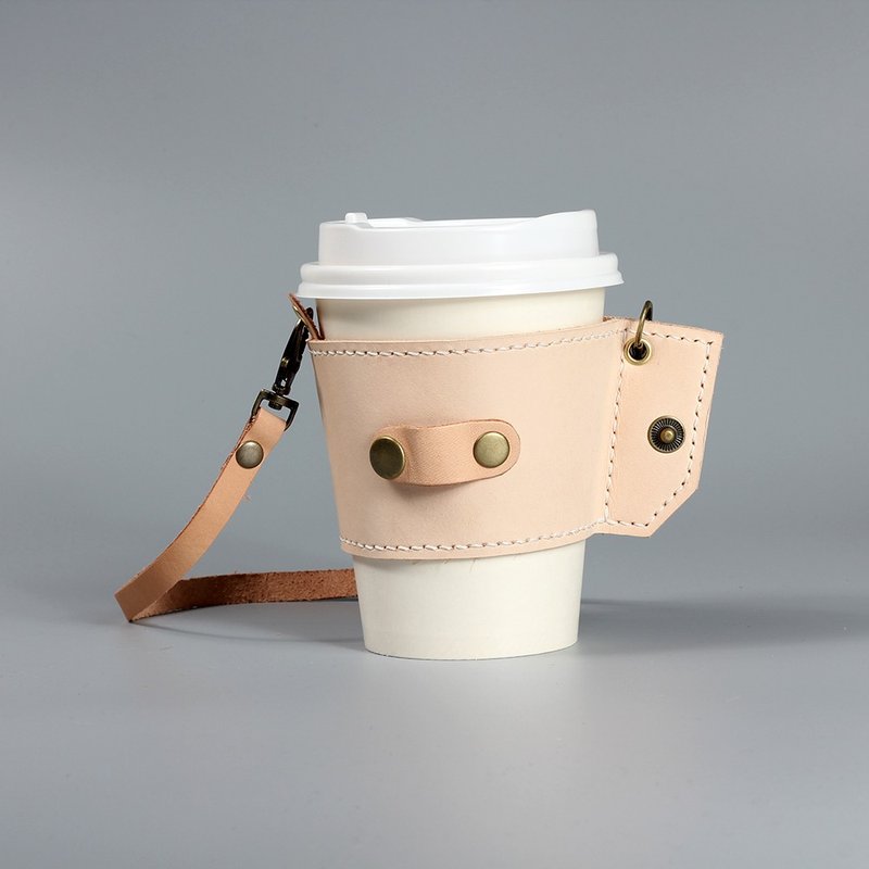 卷卷植鞣牛皮杯套 环保饮料提袋 手工真皮缝制 原创商品-原色 - 随行杯提袋/水壶袋 - 真皮 金色