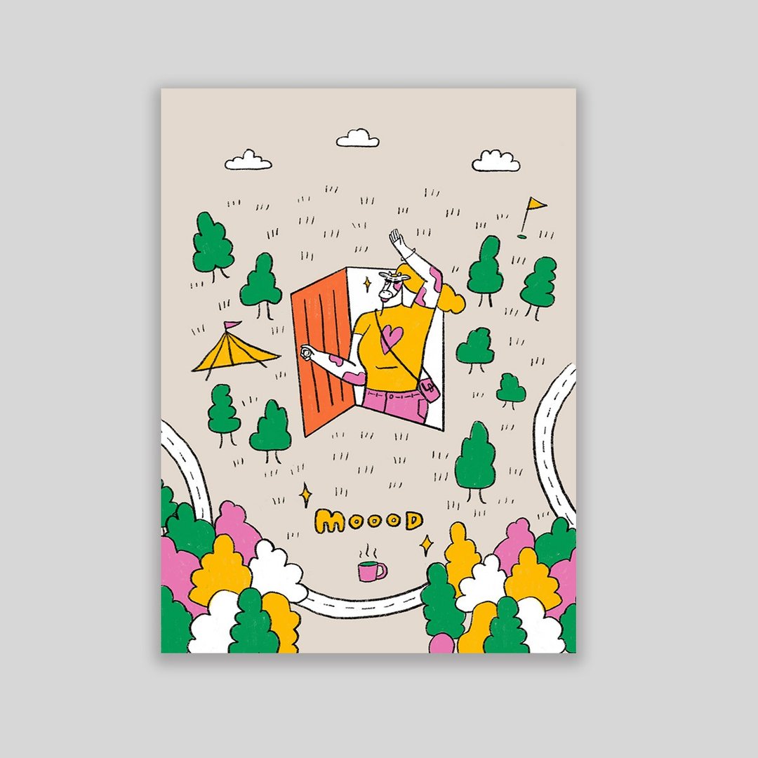 牛牛露营明信片 - 卡片/明信片 - 纸 卡其色