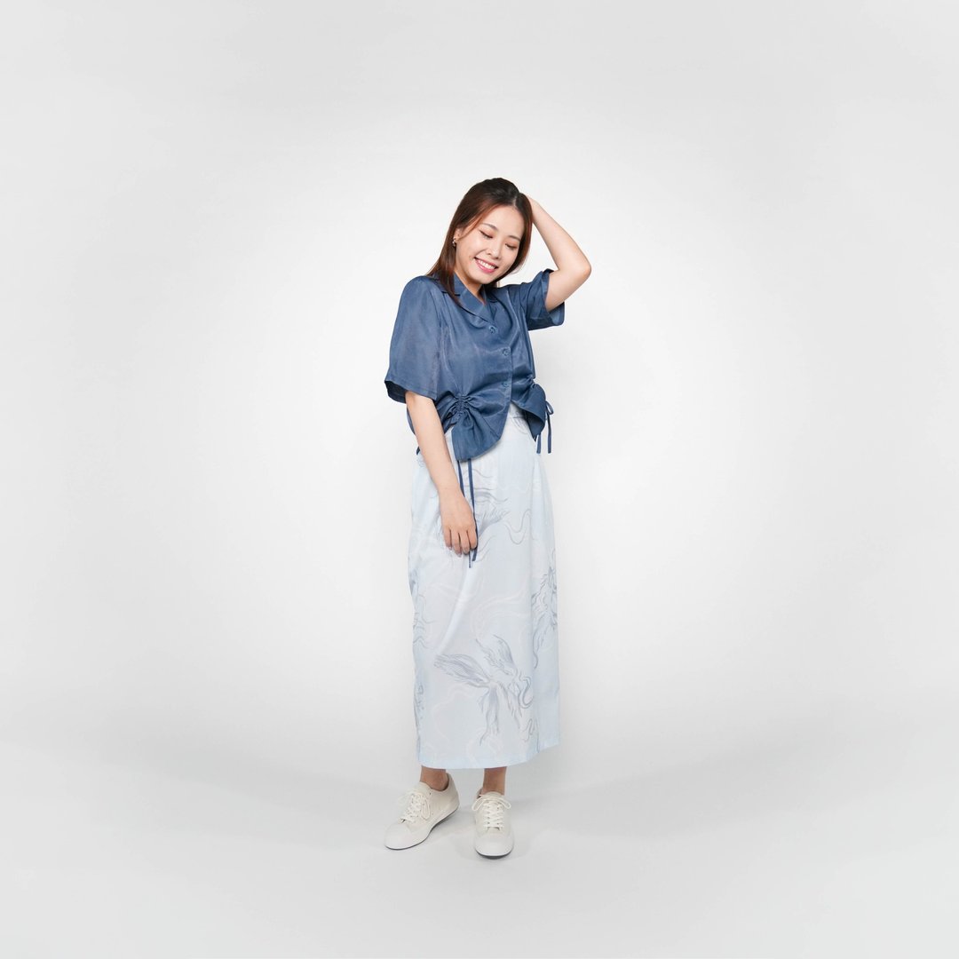 *现货 限定优惠*瑕系列 短袖古巴领束绳上衣 - 女装上衣 - 其他人造纤维 