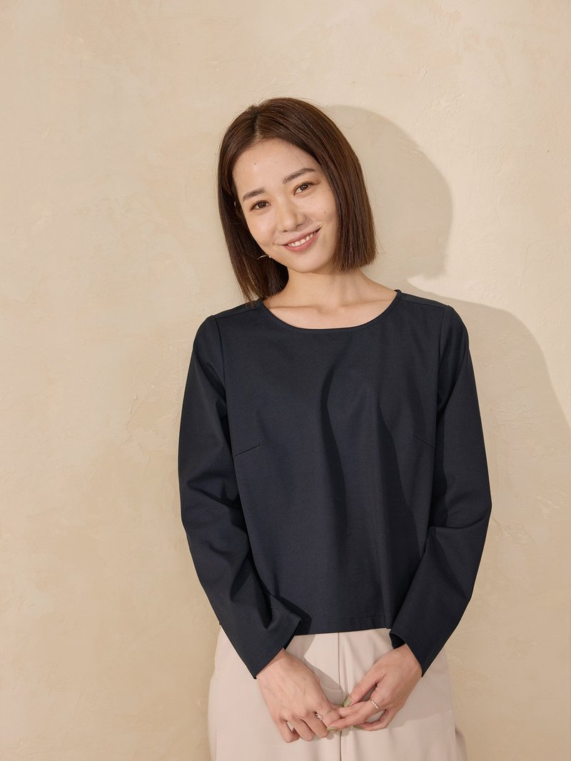 Loop长袖胸折上衣-夜之语 - 女装上衣 - 棉．麻 蓝色