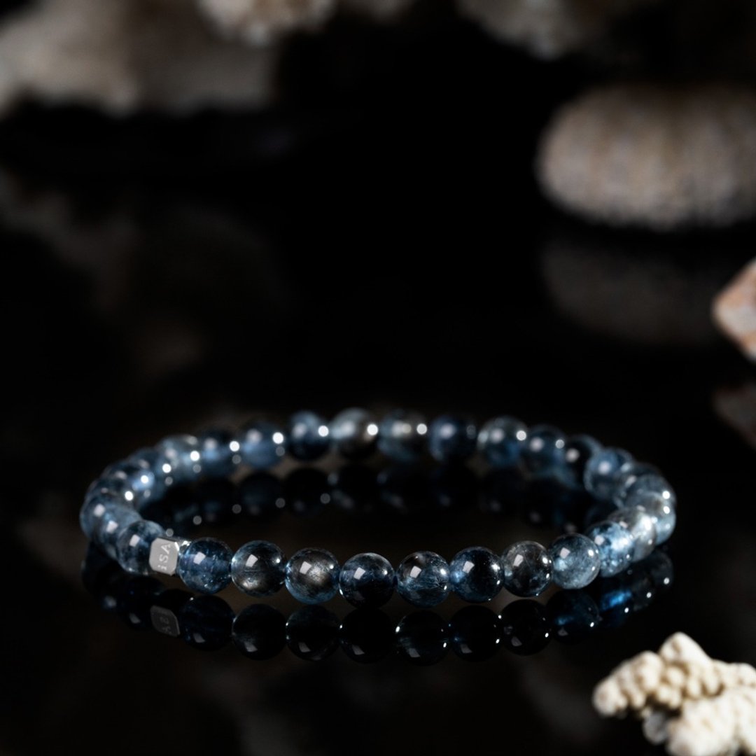 魔鬼海蓝宝 | 天然能量手串 | 6.0-6.5mm - 手链/手环 - 水晶 蓝色