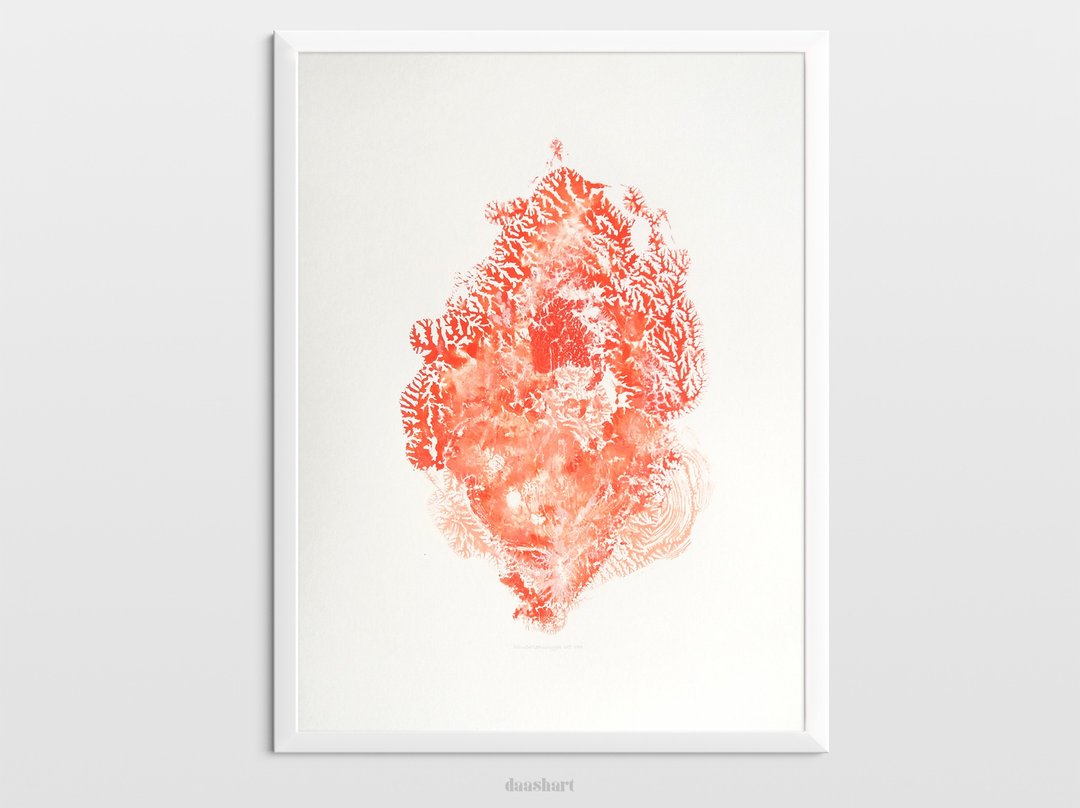 抽象海扇珊瑚原画艺术品海岸墙艺术单版印刷 - 海报/装饰画/版画 - 纸 橘色