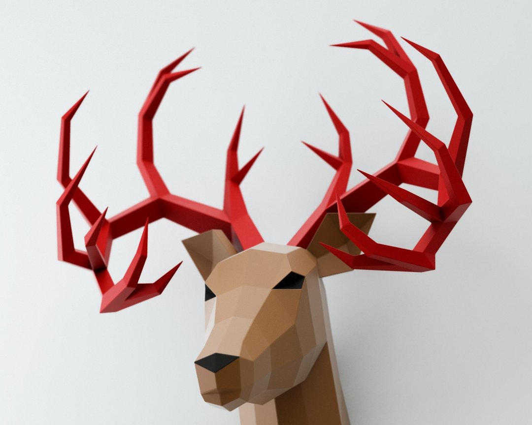 Papercraft deer, paper animal trophy, 3D interior sculpture kit DIGITAL TEMPLATE - 手工艺教程/工具书 - 其他材质 