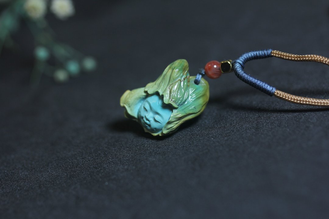 【莲花童子】天然绿松石手工雕刻设计吊坠项链挂件饰品送女友礼 - 项链 - 玉石 绿色