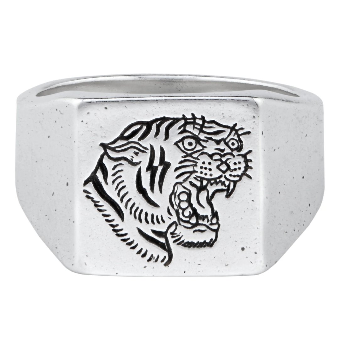 手工纯银老虎印章戒指 - LHN Jewelry - 戒指 - 纯银 银色